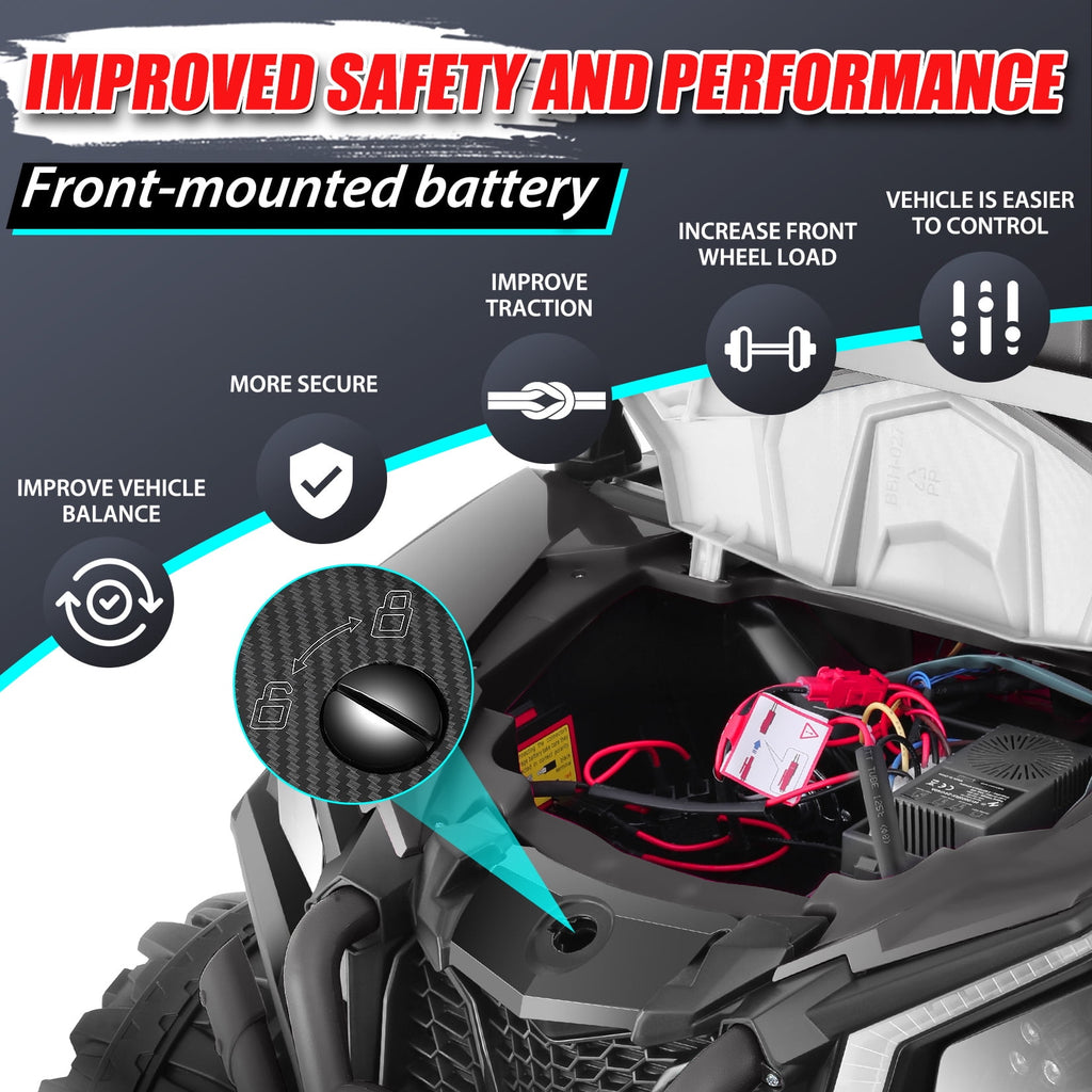 Funcid 24V Ride on Toys 4WD Ride on Cars with Remote Control, 2 XL Seater Electric Car for Kids, Power Car Wheels, UTV w/ 4*200W Motor, Bluetooth, Music, Lights, 3 Speeds, Black