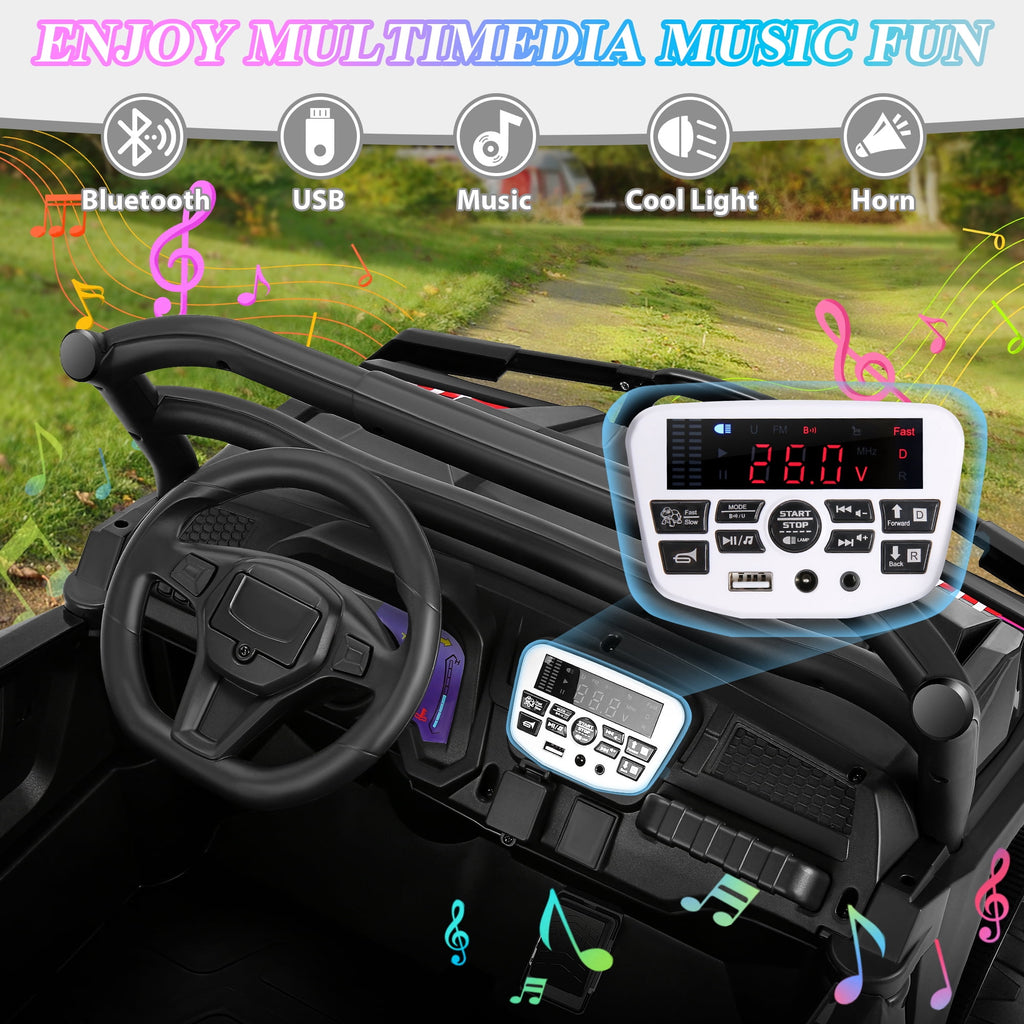 Funcid 24 Volt Ride on Toys, 2-Seater Ride on Cars with Remote Control, 400W Electric Car for Kids, Ride on UTV w/ Bluetooth, MP3, Seat Belts, Volume Adjustment, Suspension, Green