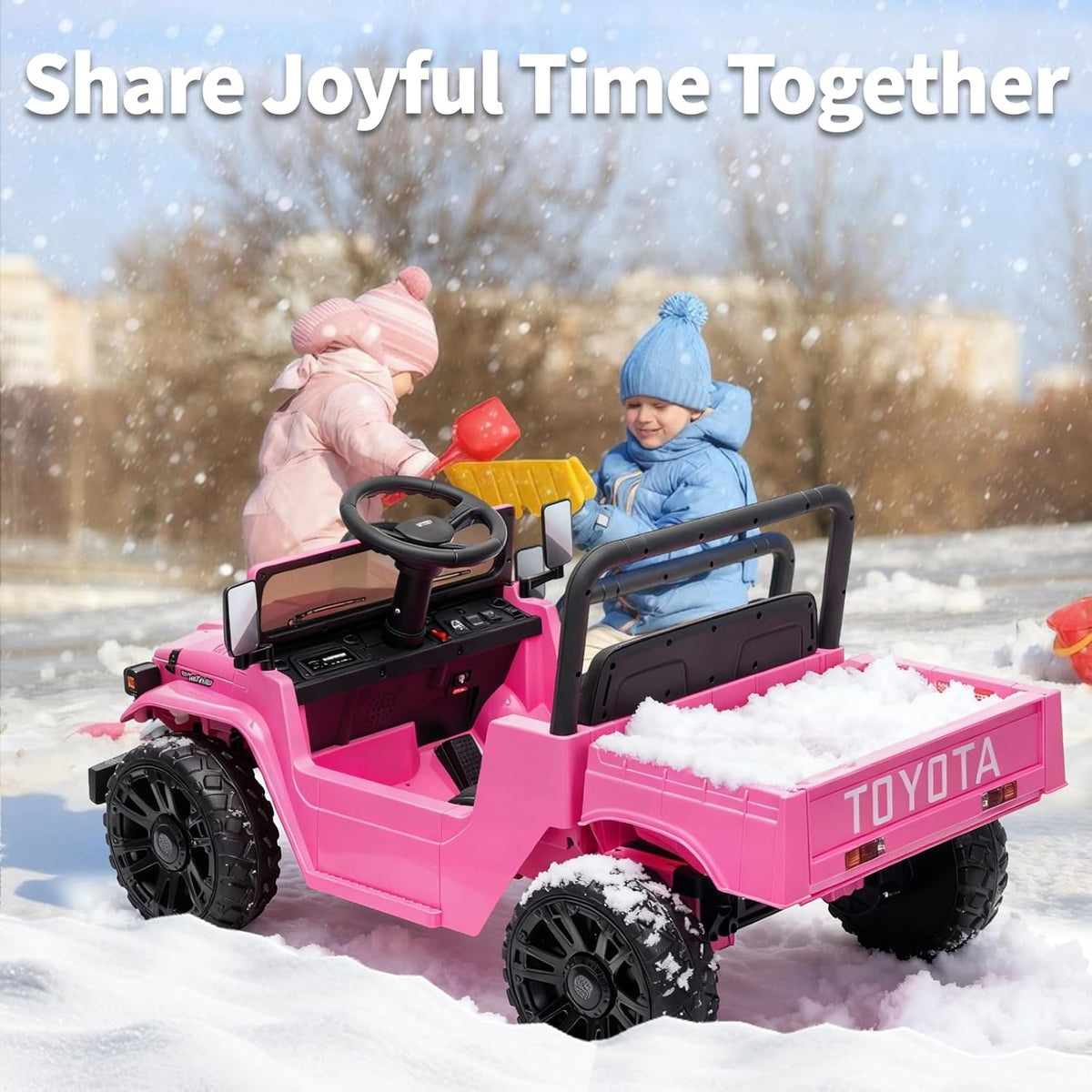 12V Licensed Toyota Ride-On Pickup Truck, Electric Ride-On Car with Remote Control, Lift-Up Dump Bed, Suspension, Bluetooth, Music, 3.73 MPH