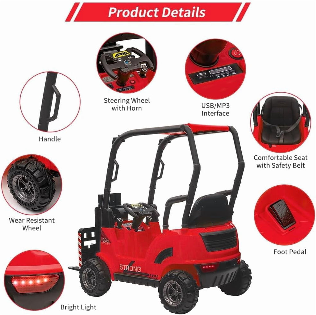 12V Electric Ride On Forklift Car with Remote Control, Liftable Fork & Pallet, 2 Speed Modes, Music, USB/MP3 Port, Safety Belt, Indoor Outdoor Vehicle