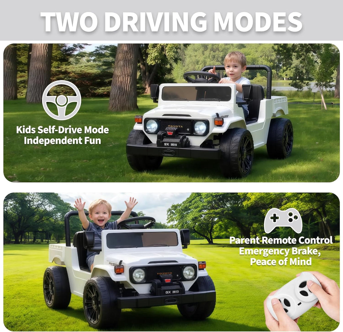 12V Licensed Toyota Ride-On Pickup Truck, Electric Ride-On Car with Remote Control, Lift-Up Dump Bed, Suspension, Bluetooth, Music, 3.73 MPH