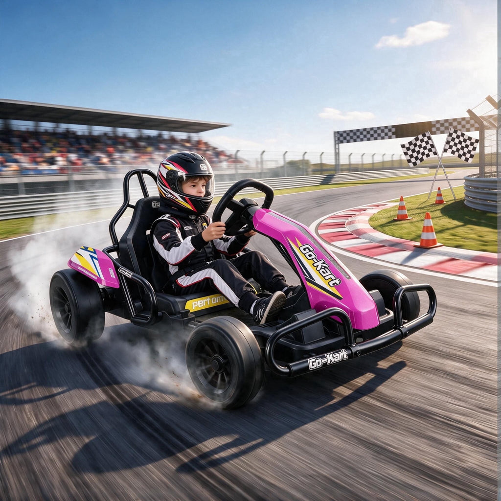 VIBESPARK Drift Go Kart, 24V 10AH Electric Go Kart for Kids Ages 6-14, 360° Drift Mode, Ride On Car with Backrest & Adjustable Seat, 300W Dual Motors, Max Speed 7.5mph/h, Blue