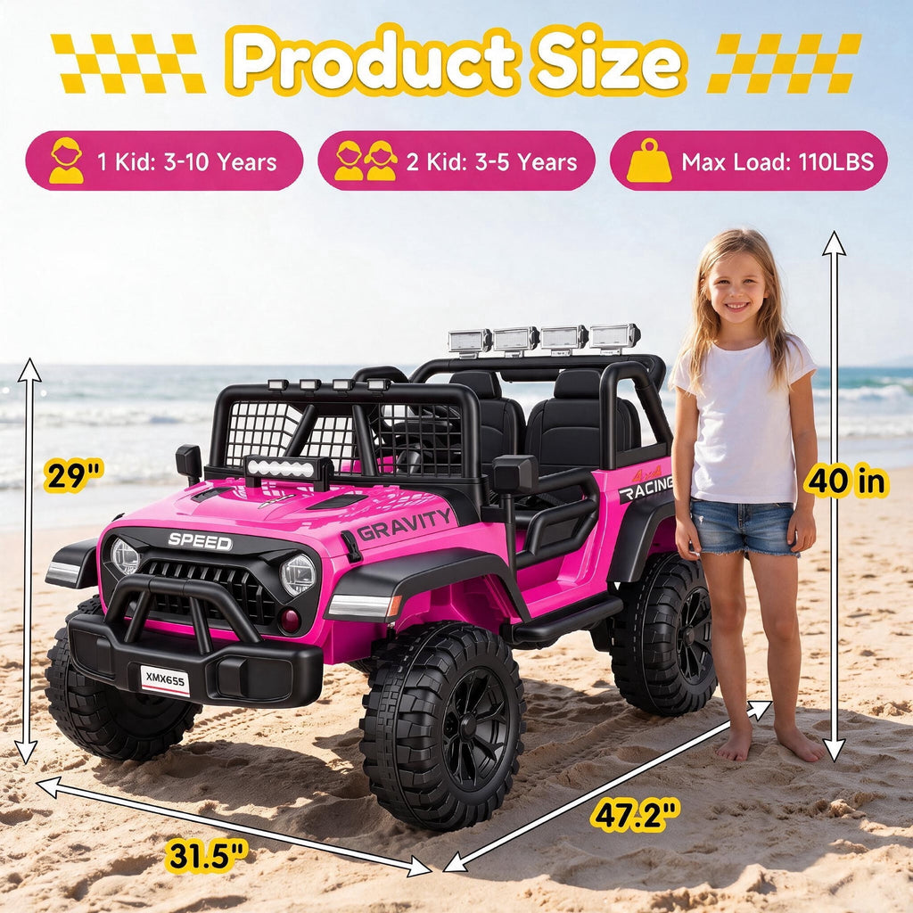 Farmdex 24 Volt 2 Seater Electric Truck Car for Kids, 400W Ride on Cars with Remote Control, Color Led Lights, Bluetooth Music, Spring Suspension,Powered Ride On Toys Gift for Boys & Girls
