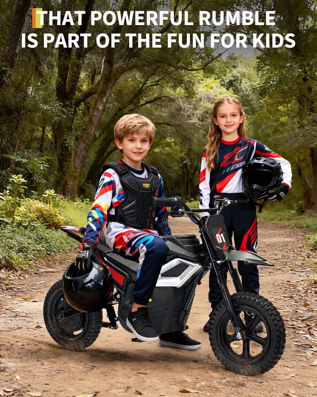 24V Kids Electric Dirt Bike, 350W Battery Powered Motorcycle with 12 Inch Fat Tires Rear Suspension Twist Throttle for Teens