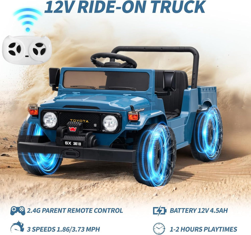 12V Licensed Toyota Ride-On Pickup Truck, Electric Ride-On Car with Remote Control, Lift-Up Dump Bed, Suspension, Bluetooth, Music, 3.73 MPH