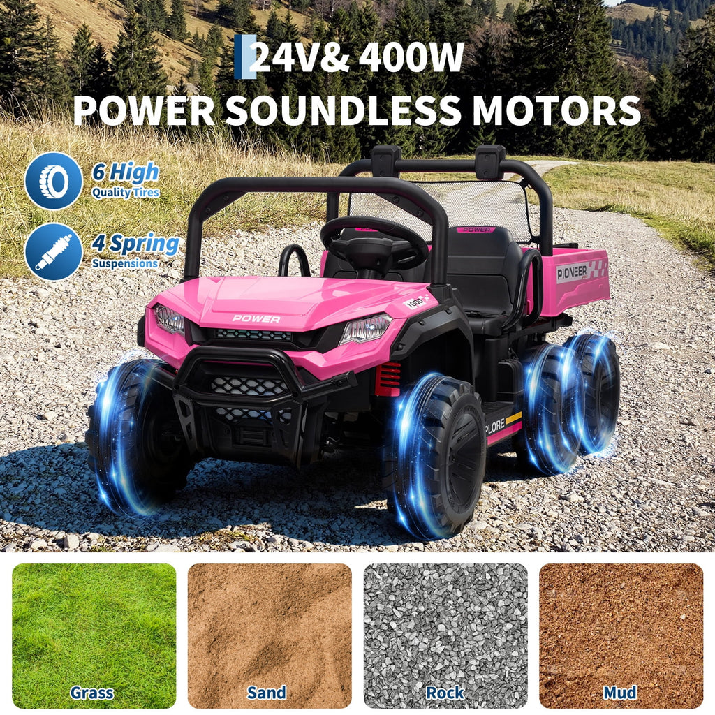 24V 4WD 2-Seater Kids Electric Ride-On Dump Truck – Remote Control, Working Dump Bed, 3 Speed Modes, Music Player, All-Terrain Off-Road Vehicle Toy for Boys & Girls Ages 3-8, Green