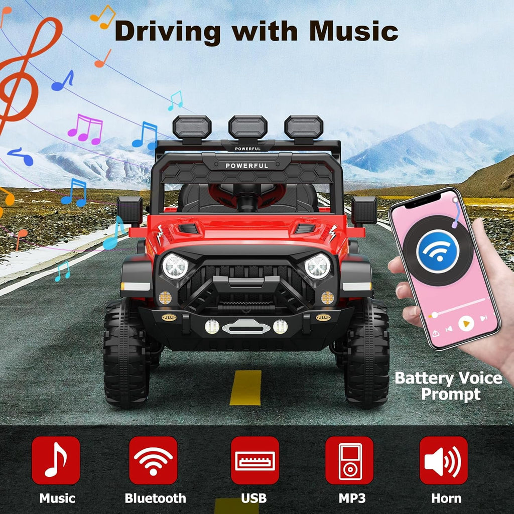 12V Ride-On Truck Car, 7Ah Battery, Parent Remote Control, 3 Speeds Up to 3.7 MPH, Soft Start, LED Lights, Bluetooth, USB, AUX, MP3, 66 Lbs