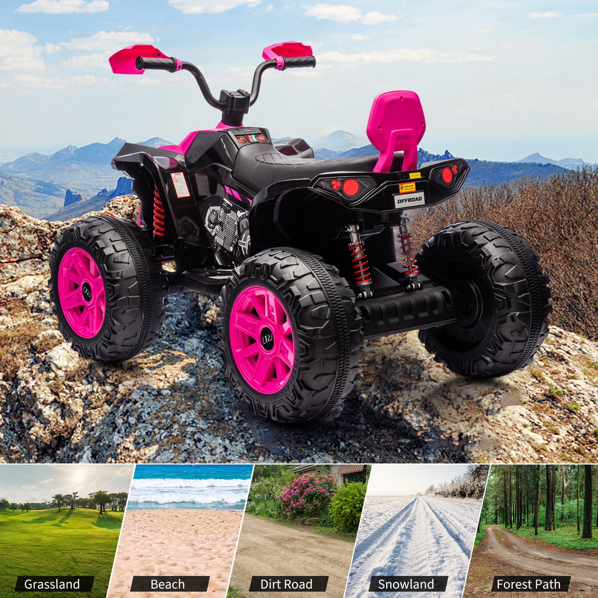 24V 2-Seater Kids Electric ATV Ride-On Toy – Dual 500W Motors, Parent Remote, wireless Audio, USB, LED Headlights, Spring Suspension, Music Player, urgent Brake, Ages 3–8, Pink