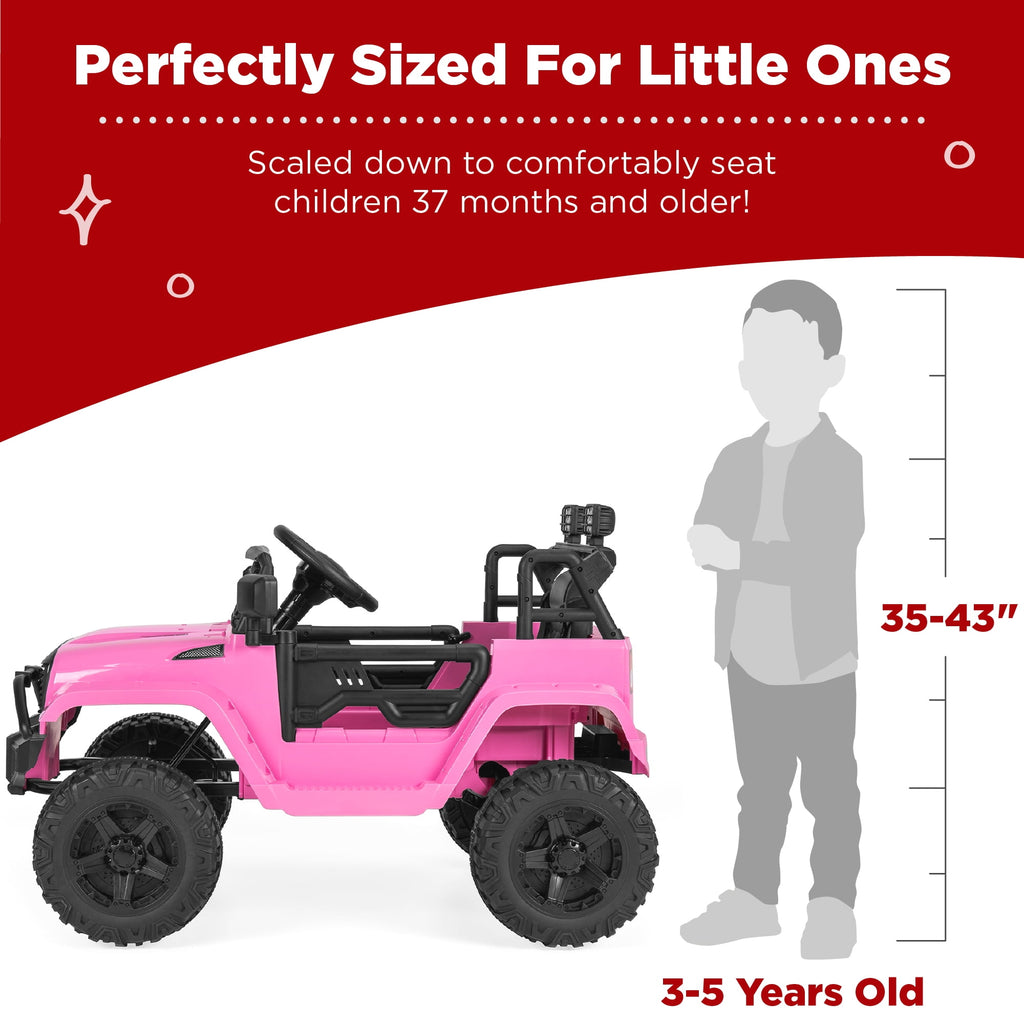 Best Choice Products 12V Kids Ride On Truck Car w/ Parent Remote Control, Spring Suspension, LED Lights - Hot Pink
