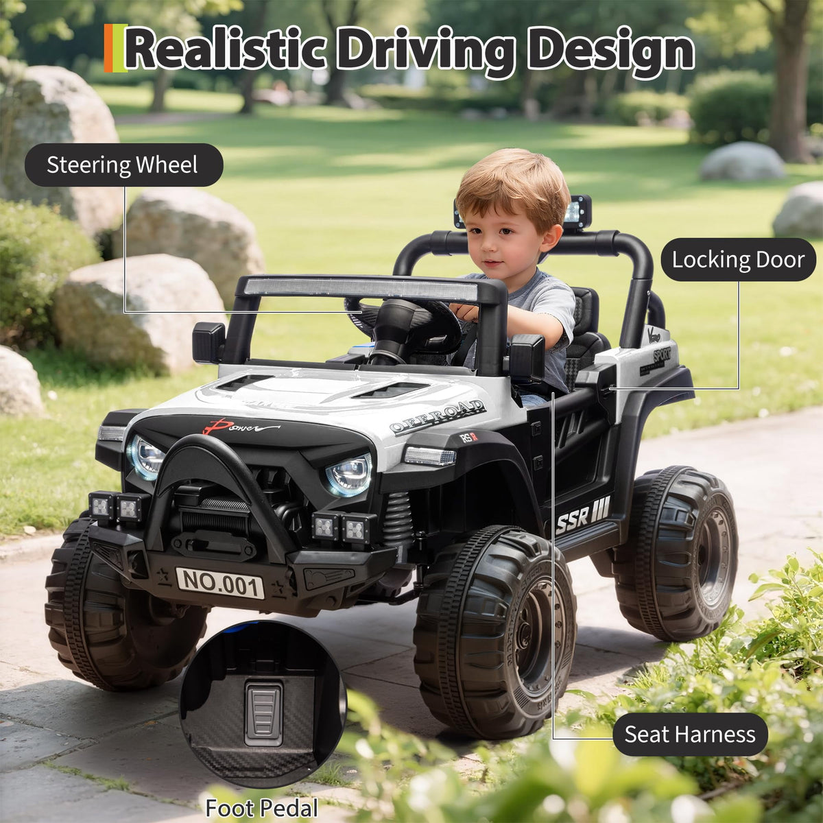 12V Kids Electric Ride-On Car – Parent Remote Control, 3 Speeds up to 4.1MPH, Spring Suspension, Seat Harness, Locking Doors, LED Headlights, wireless Music, Battery Powered Truck Toy