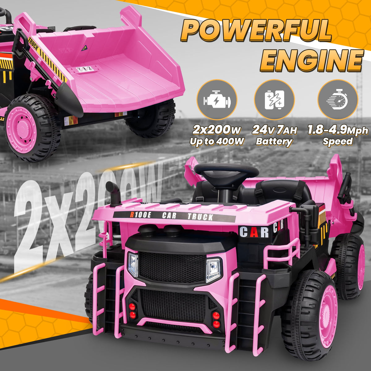 24 Volt Ride on Toys w/ Remote Control, 2*200W Strong Motor, Electric Powered Ride on Dump Truck with Shovel, 3 Speeds, LED Lights, MP3/USB Music, Blue
