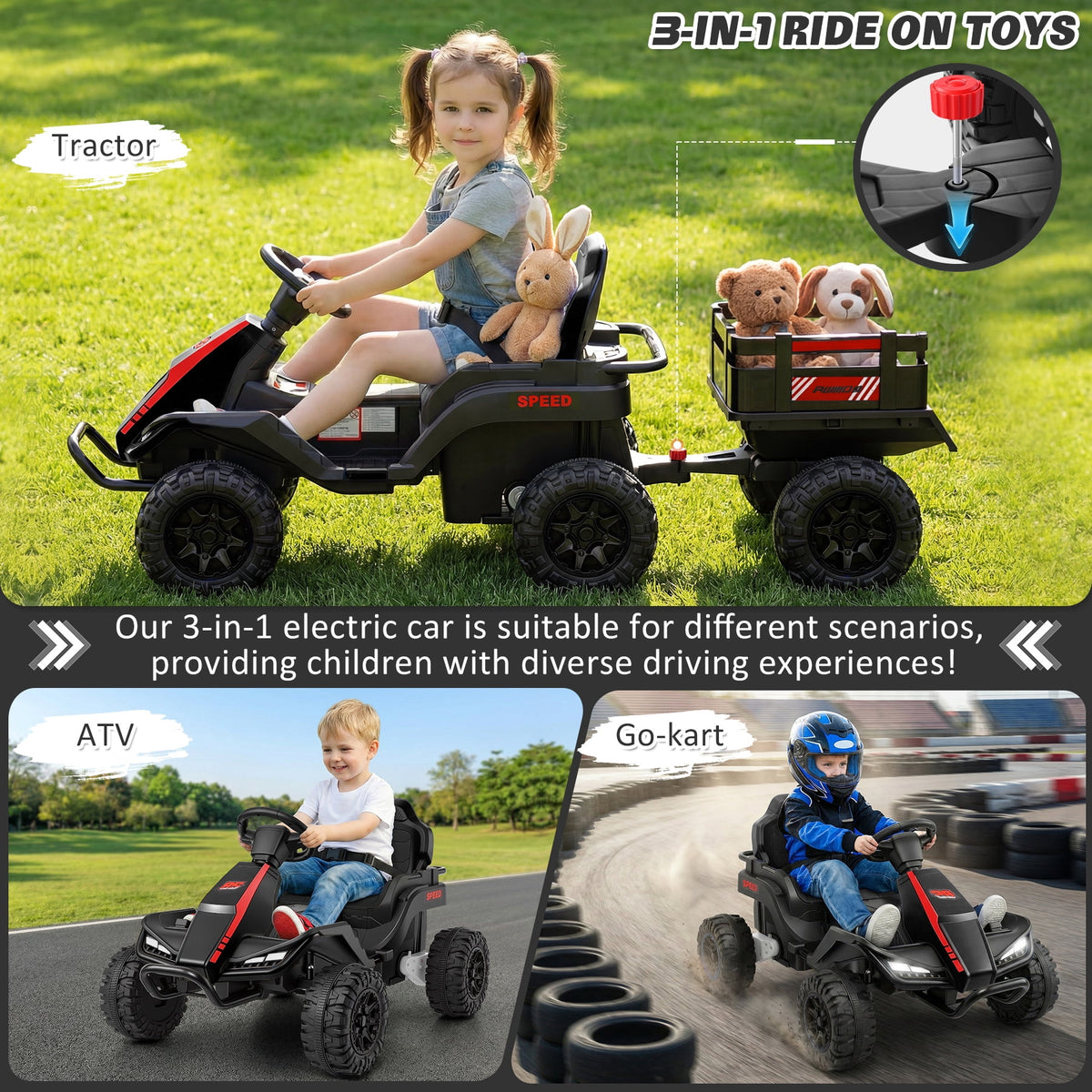 Farmdex 24 Volt Ride on Toys with Remote Control, 7AH Battery Ride on Cars, 4 Wheeler Quad ATV, Electric Car for Kids w/ Bluetooth, Music, Battery Display, LED Light Control, 5 MPH, Red