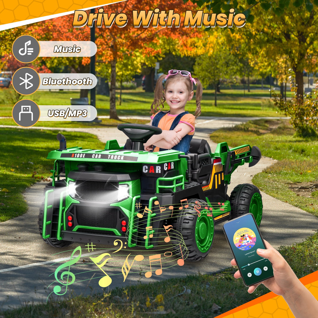 24 Volt Ride on Toys w/ Remote Control, 2*200W Strong Motor, Electric Powered Ride on Dump Truck with Shovel, 3 Speeds, LED Lights, MP3/USB Music, Blue