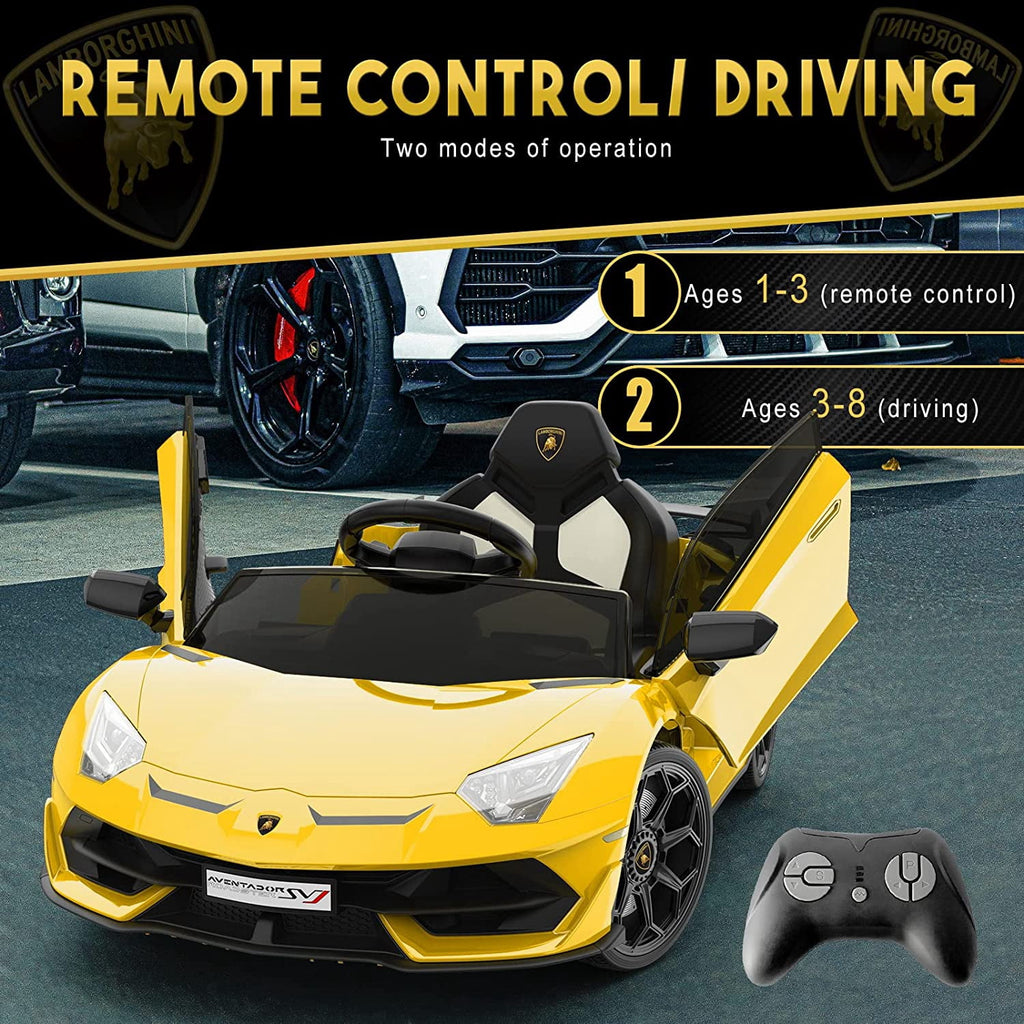 12V Licensed Sports Car Ride On Vehicle with Remote Control, Electric Ride On Car with Bluetooth, Hydraulic Swing Doors, LED Lights, Dual 25W Motors, USB/AUX/TF Audio