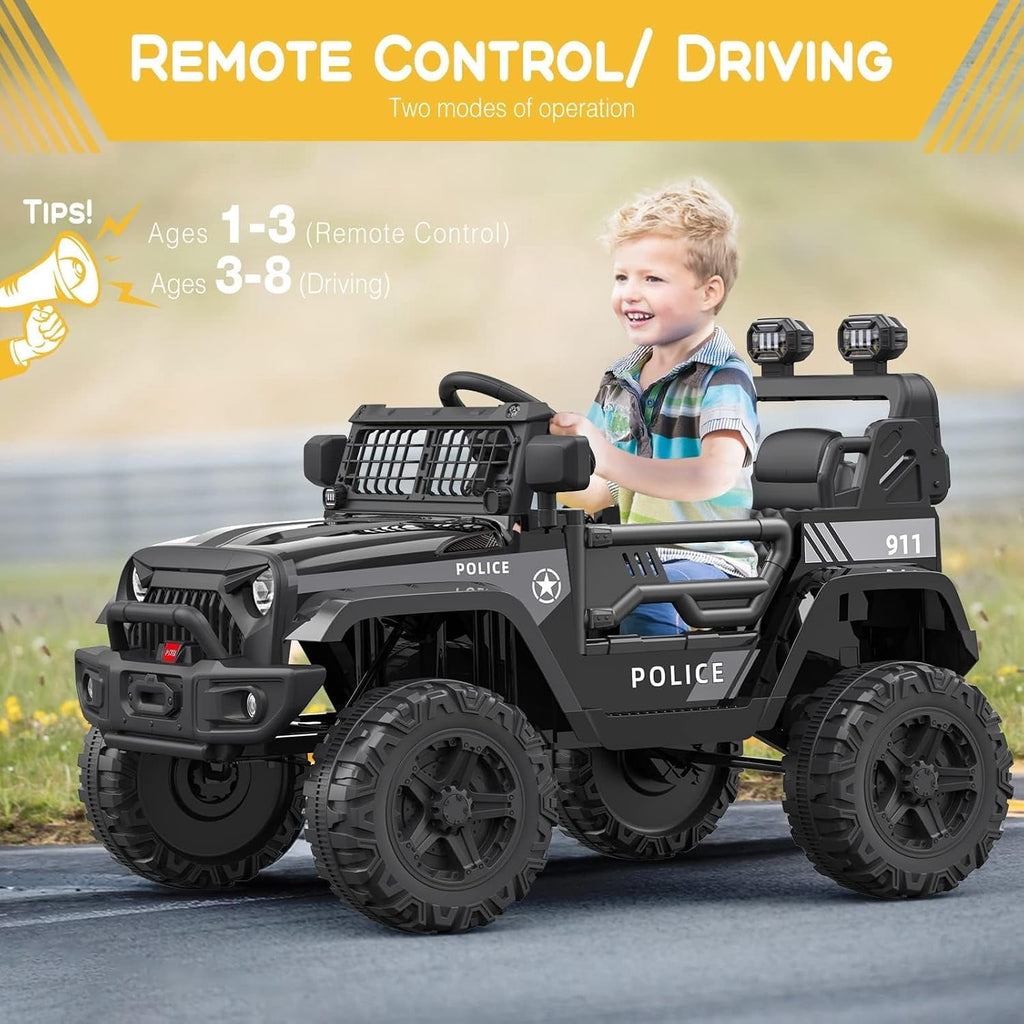 12V Electric Ride-On Car, Remote Control, 2 Speeds, Suspension, LED Lights, Music, Seatbelt, for Ages 3-8,Black