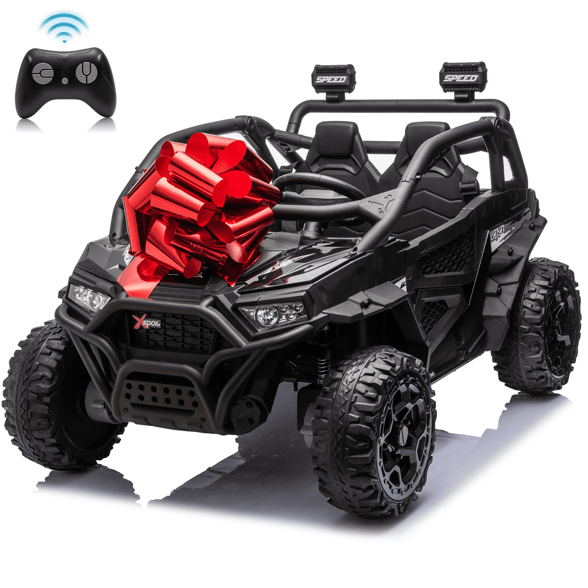 Zukpow 24V Ride Ons for Kids, 2 Seater Electric Car with Remote Control, 4x200W Motors, Power Car Wheels Ride on Toys UTV with Bluetooth Music, USB, Slow Start, LED Lights, Rear Storage Box, Black