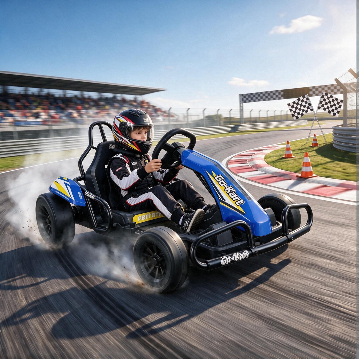 VIBESPARK Drift Go Kart, 24V 10AH Electric Go Kart for Kids Ages 6-14, 360° Drift Mode, Ride On Car with Backrest & Adjustable Seat, 300W Dual Motors, Max Speed 7.5mph/h, Blue