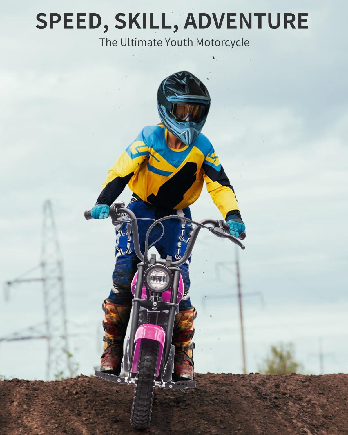 24V Electric Dirt Bike, 300W Chain-Driven Motor, Up to 15 MPH, 2-Speed, 10-Mile Range, 12" Air-Filled Rubber Tires, Leather Seat, Hand Brake, LED Lights, 150 Lbs