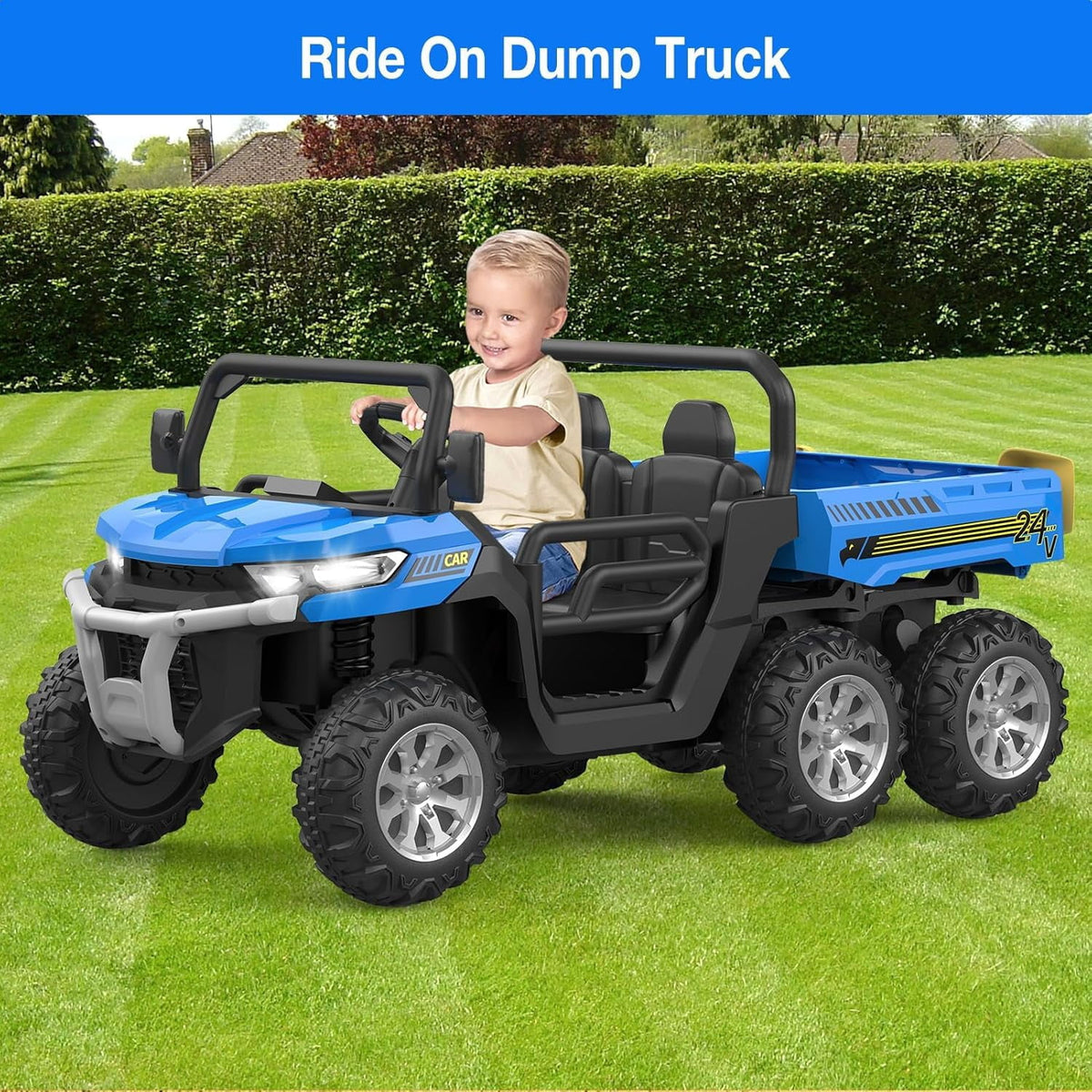 Ride On Dump Truck for Kids Ride On Car with Remote Control Electric UTV Vehicles with Electric Dump Bed, 4WD Power Ride-on 6 Wheels Ride On Toys for Boys Girls