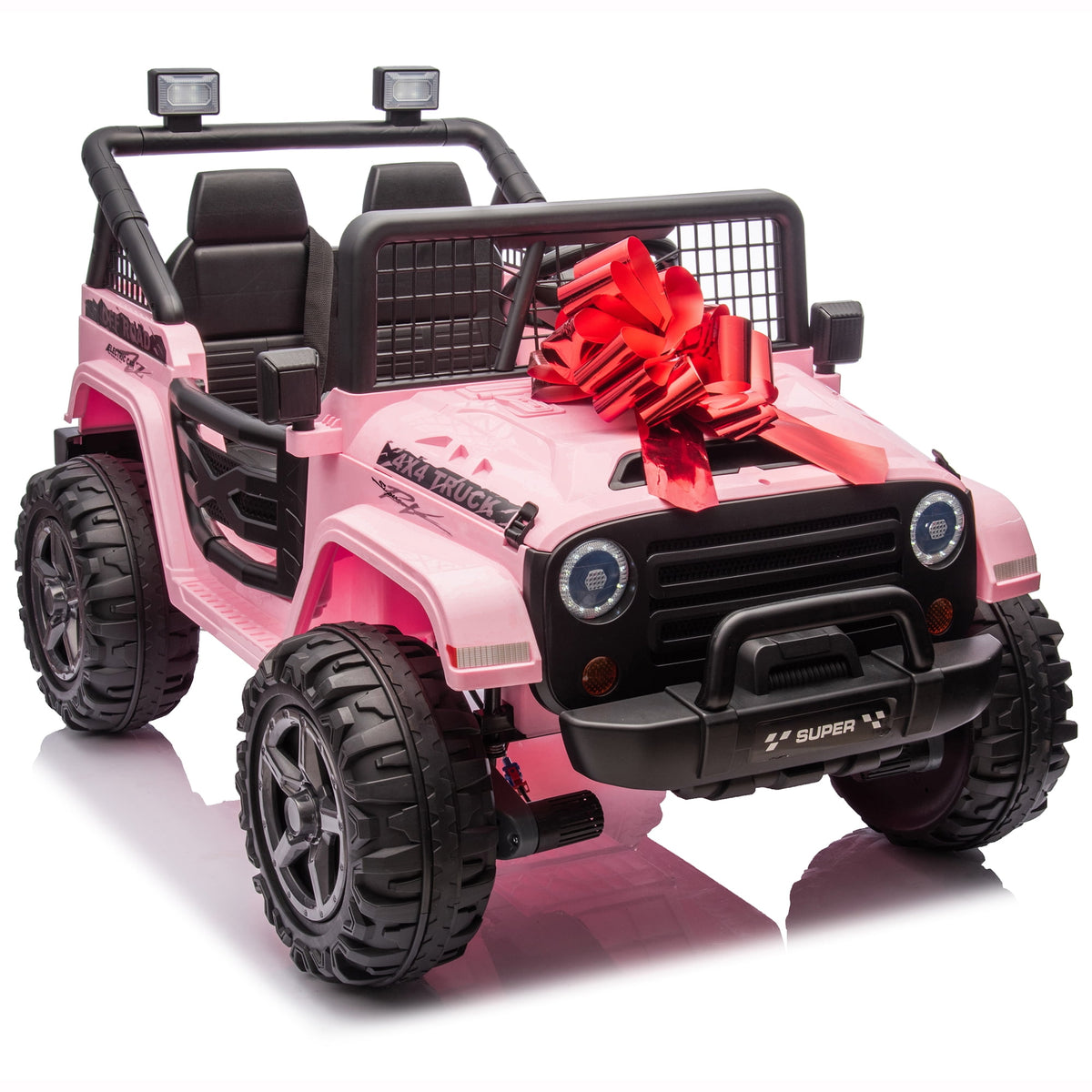 Funride 24 Volt Ride on Toys, 800W Electric Car for Kids with Remote Control, 4WD/2WD Switchable Power Car Wheels, 2-Seater Ride On Truck with Music, Bluetooth, Pink