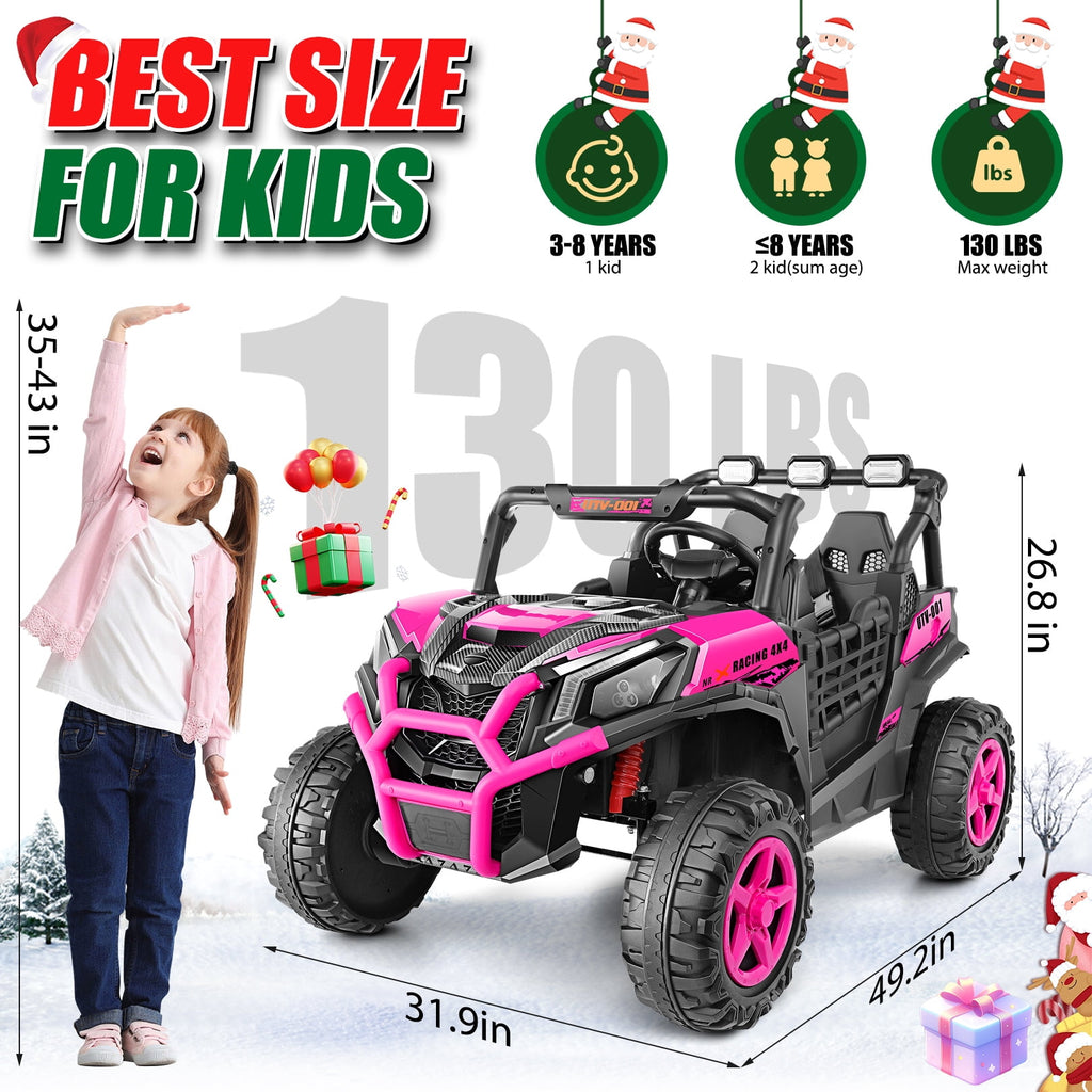 Funcid 24V Ride on Toys 4WD Ride on Cars with Remote Control, 2 XL Seater Electric Car for Kids, Power Car Wheels, UTV w/ 4*200W Motor, Bluetooth, Music, Lights, 3 Speeds, Black