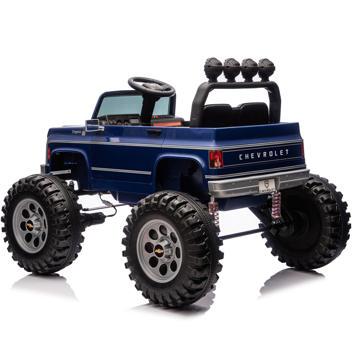 Sunnyfree 4WD Chevrolet Cheyenne 24 Volt Ride on Toys, 2 Seater Power Truck Wheels with Remote, Bluetooth, USB, LED Lights, Blue