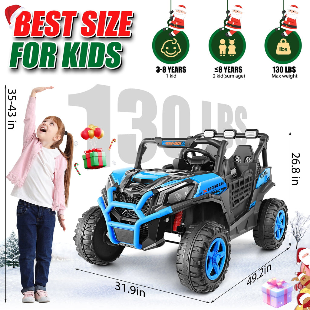 Funcid 24V Ride on Toys 4WD Ride on Cars with Remote Control, 2 XL Seater Electric Car for Kids, Power Car Wheels, UTV w/ 4*200W Motor, Bluetooth, Music, Lights, 3 Speeds, Black