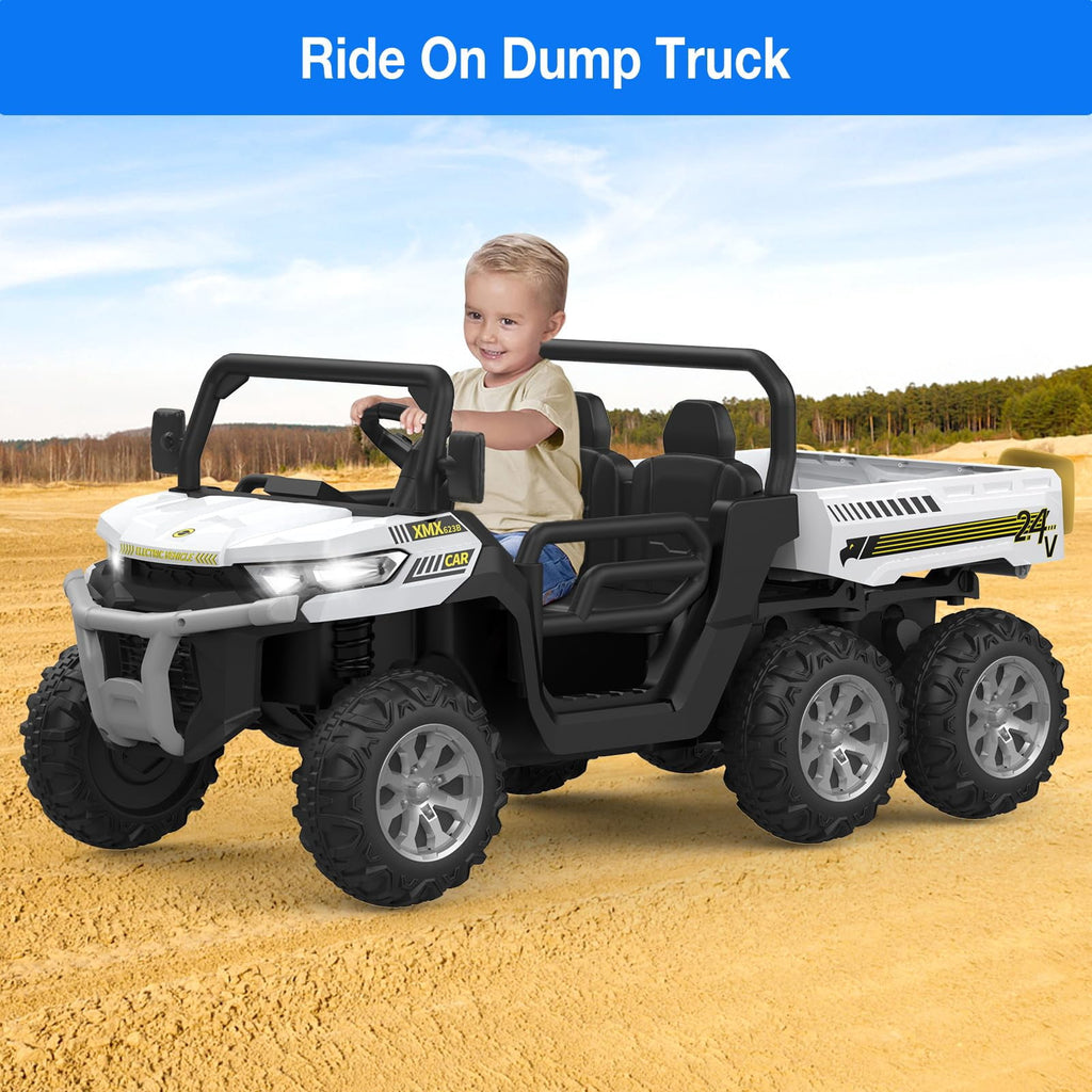 Ride On Dump Truck for Kids Ride On Car with Remote Control Electric UTV Vehicles with Electric Dump Bed, 4WD Power Ride-on 6 Wheels Ride On Toys for Boys Girls