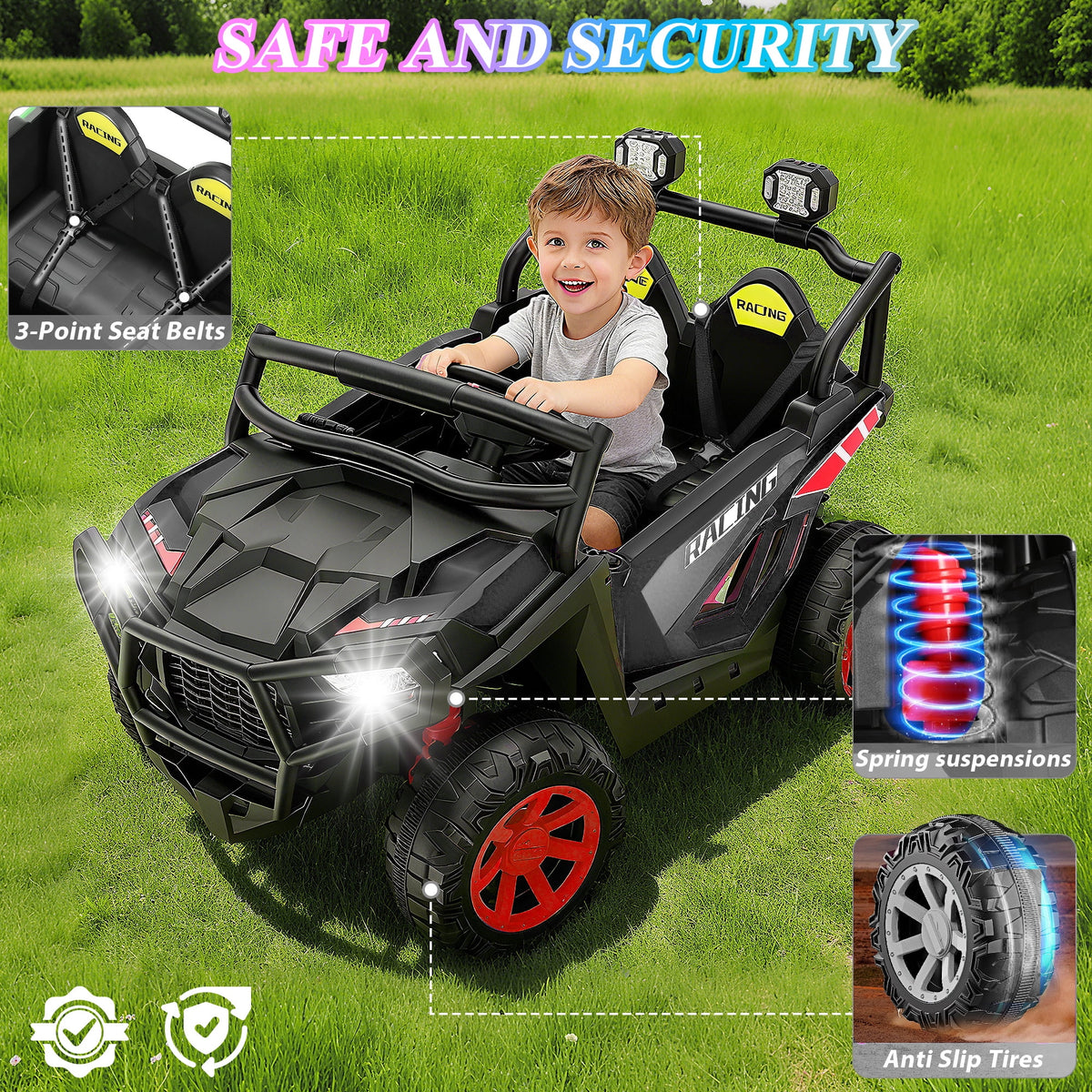 Funcid 24 Volt Ride on Toys, 2-Seater Ride on Cars with Remote Control, 400W Electric Car, Ride on UTV w/ Bluetooth, MP3, Seat Belts, Volume Adjustment, Suspension, Pink