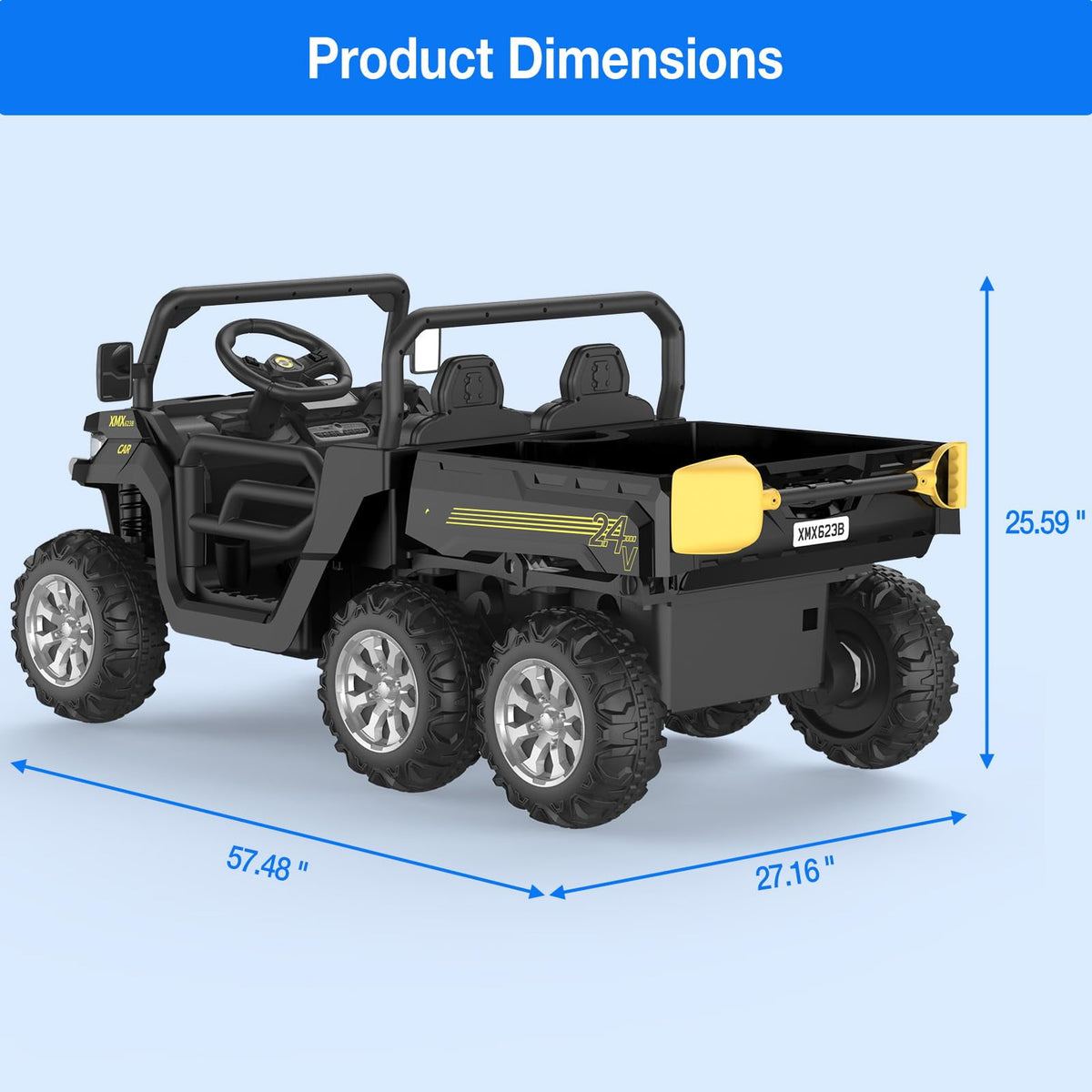 Ride On Dump Truck for Kids Ride On Car with Remote Control Electric UTV Vehicles with Electric Dump Bed, 4WD Power Ride-on 6 Wheels Ride On Toys for Boys Girls