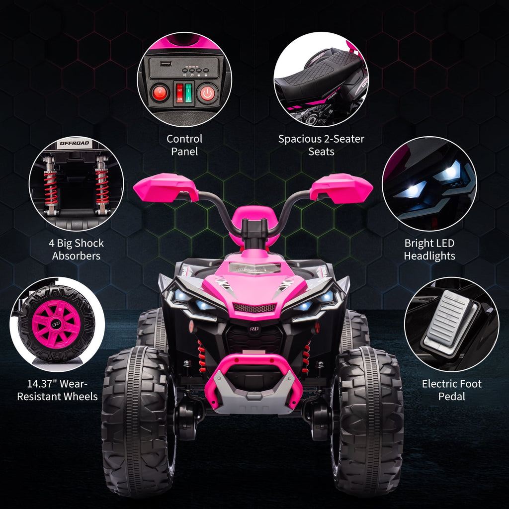 24V 2-Seater Kids Electric ATV Ride-On Toy – Dual 500W Motors, Parent Remote, wireless Audio, USB, LED Headlights, Spring Suspension, Music Player, urgent Brake, Ages 3–8, Pink