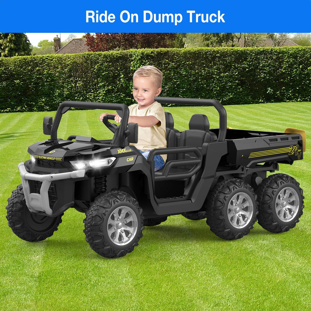 Ride On Dump Truck for Kids Ride On Car with Remote Control Electric UTV Vehicles with Electric Dump Bed, 4WD Power Ride-on 6 Wheels Ride On Toys for Boys Girls
