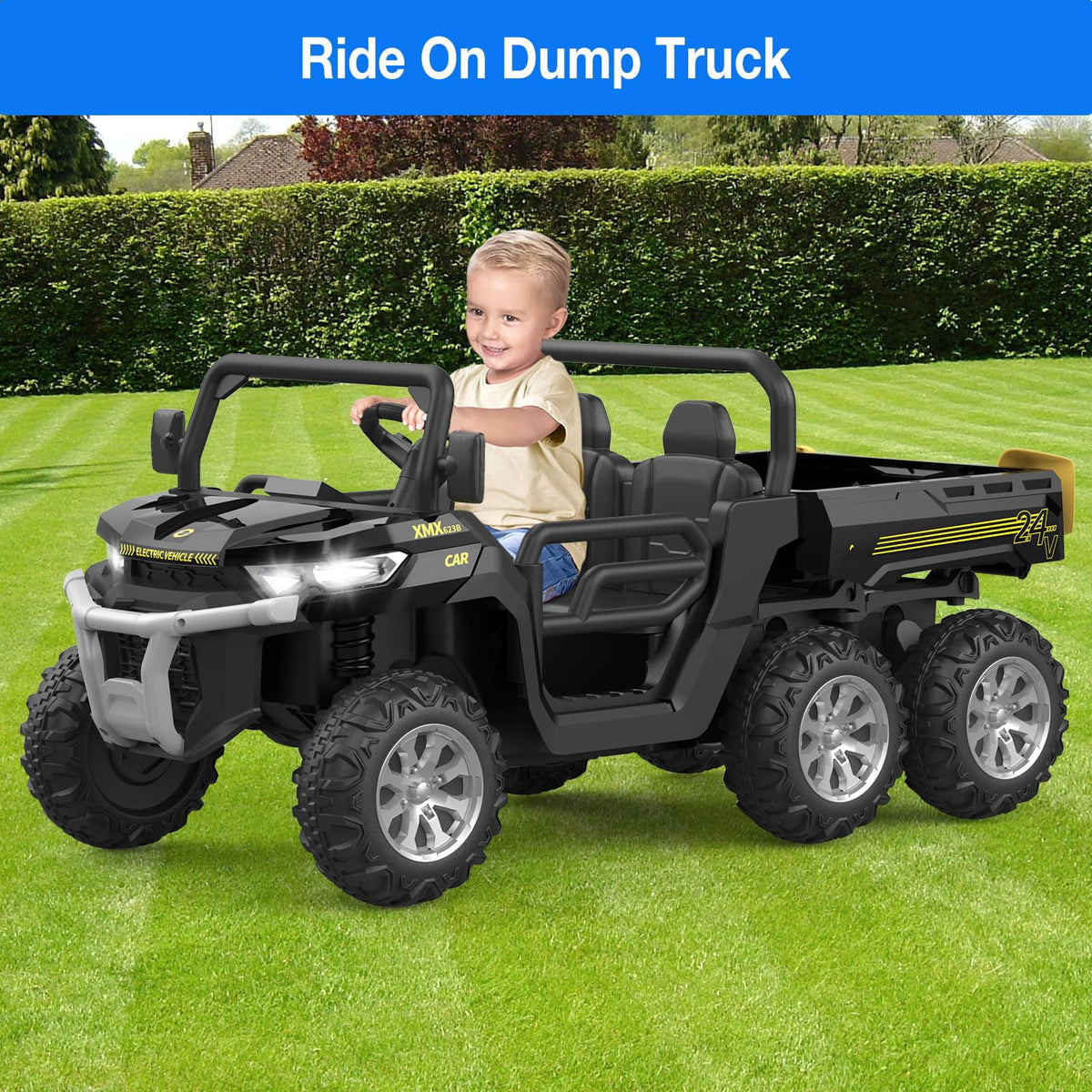 Ride On Dump Truck for Kids Ride On Car with Remote Control Electric UTV Vehicles with Electric Dump Bed, 4WD Power Ride-on 6 Wheels Ride On Toys for Boys Girls