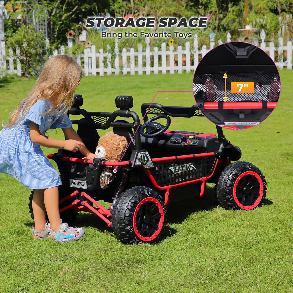 Farmdex 24V Ride on Car Truck, 2 Seater Electric UTV w/Remote Control, 21.5" Spacious Seat Ride on Toy for Kids Aged 3-10, Music, Storage, LED Light, Blue
