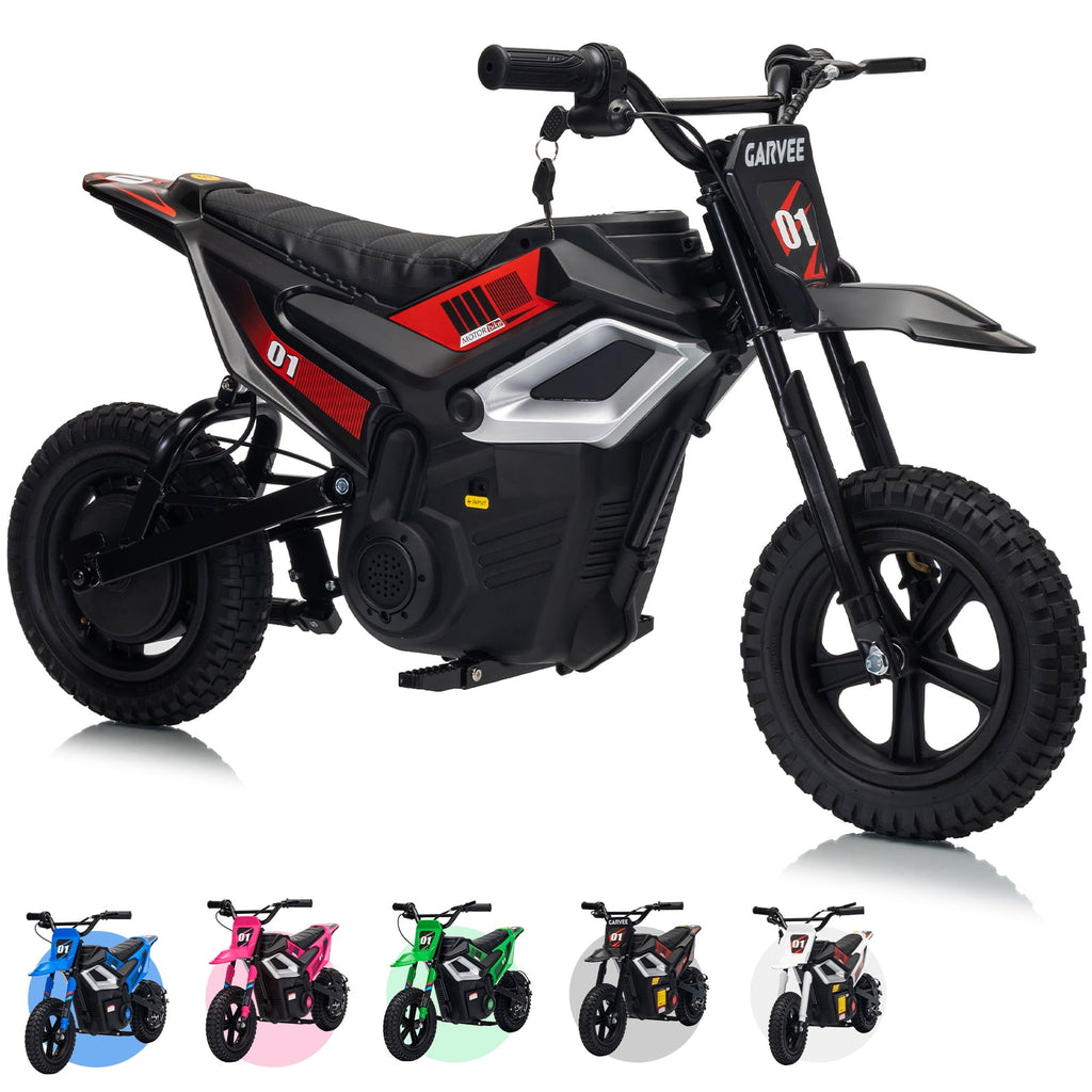 24V Kids Electric Dirt Bike, 350W Battery Powered Motorcycle with 12 Inch Fat Tires Rear Suspension Twist Throttle for Teens