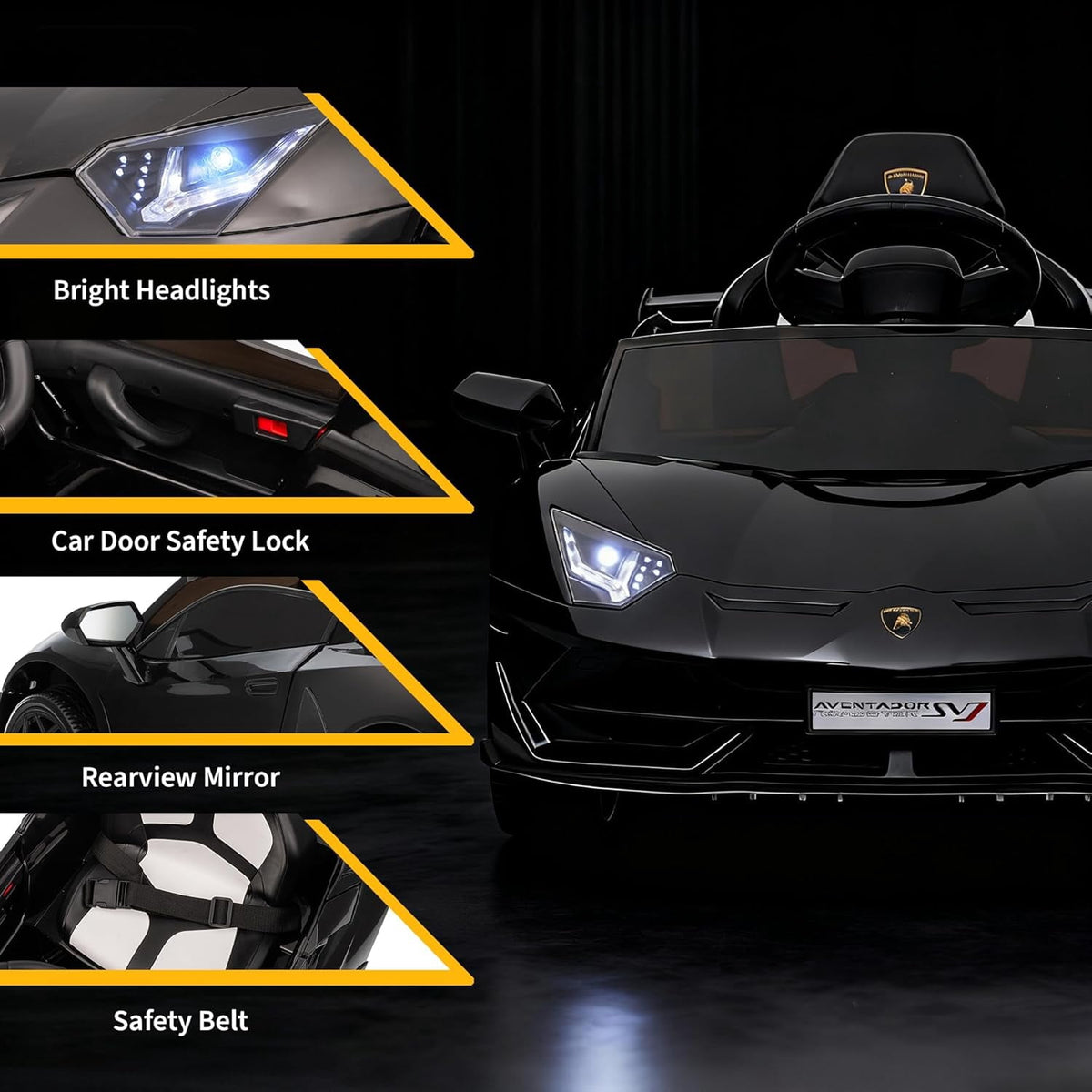 12V Licensed Sports Car Ride On Vehicle with Remote Control, Electric Ride On Car with Bluetooth, Hydraulic Swing Doors, LED Lights, Dual 25W Motors, USB/AUX/TF Audio