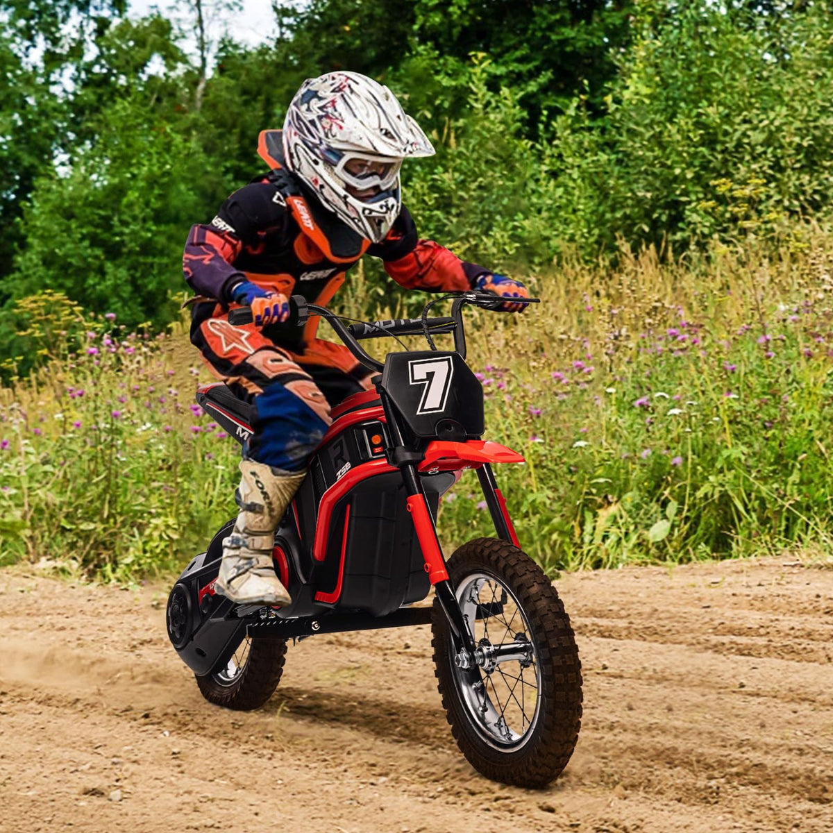 TROPOW 24 Volt Ride On Toys for Boys,Electric Dirt Bike for Kids - 350W Ride On Motorcycle, Ages 5+, Up to 14.29 MPH, 2-Speed Modes, Max Weight 135 Lbs, Red