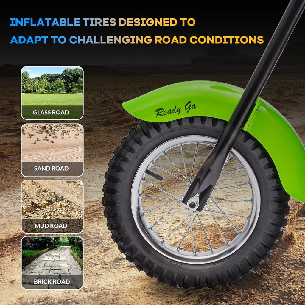 24V Electric Dirt Bike, 250W Motorized Motorcycle with LED Light, Leather Seat, 2 Speeds up to 14 MPH, Up to 60 Minutes Runtime,Green