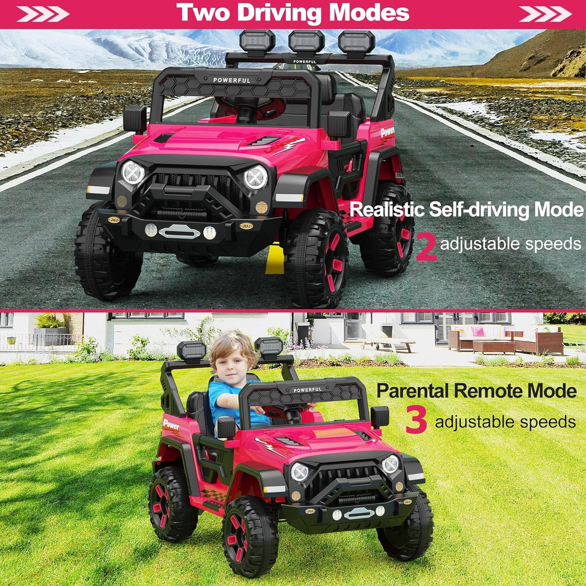 12V Ride-On Truck Car, 7Ah Battery, Parent Remote Control, 3 Speeds Up to 3.7 MPH, Soft Start, LED Lights, Bluetooth, USB, AUX, MP3, 66 Lbs