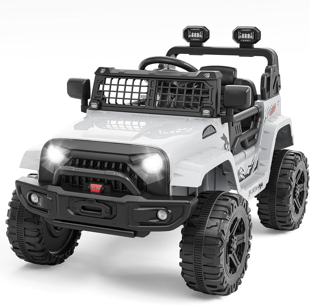 12V Electric Ride On Car with Remote Control, Off Road Ride On Vehicle with Bluetooth, LED Lights, Spring Suspension, Adjustable Seat Belt, All Terrain Tires, 61 lbs Capacity