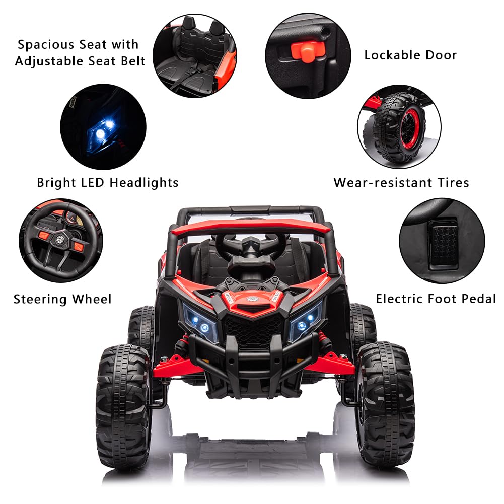 TROPOW 24 Volt Ride On Toys for Boys,Battery Powered Kids Car, Electric Off-Road UTV Car with Remote Control, 200W Motors, Led Lights, Music, Enhanced Suspension, Ride on Toy for Kids,Red