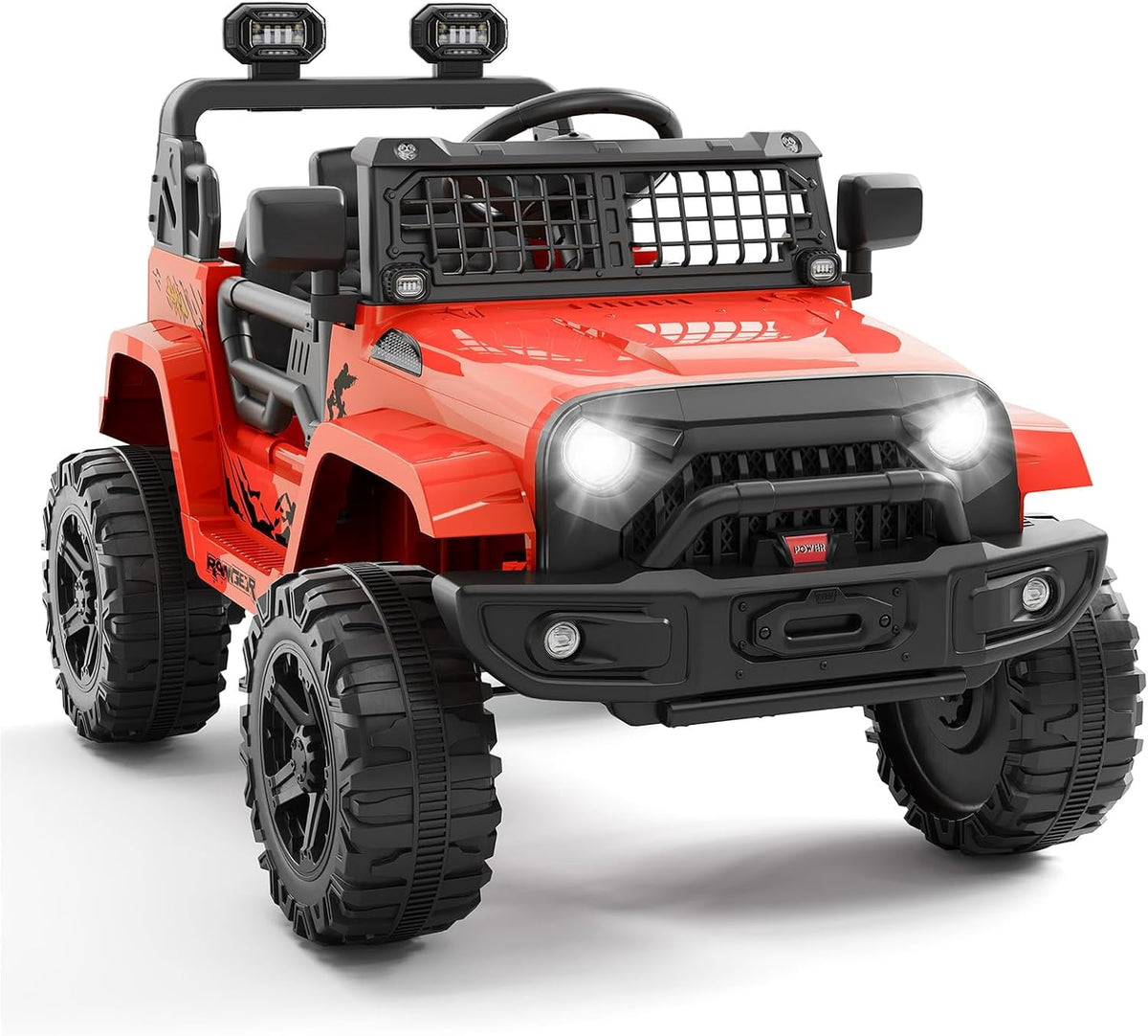12V Electric Ride On Car with Remote Control, Off Road Ride On Vehicle with Bluetooth, LED Lights, Spring Suspension, Adjustable Seat Belt, All Terrain Tires, 61 lbs Capacity