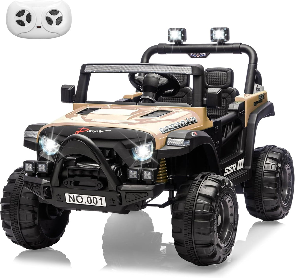 12V Electric Ride-On Truck, 4-Wheel Ride-On Car with Parent Remote Control, Dual 35W Motors, Spring Suspension, 3 Speeds, Bluetooth, LED Lights