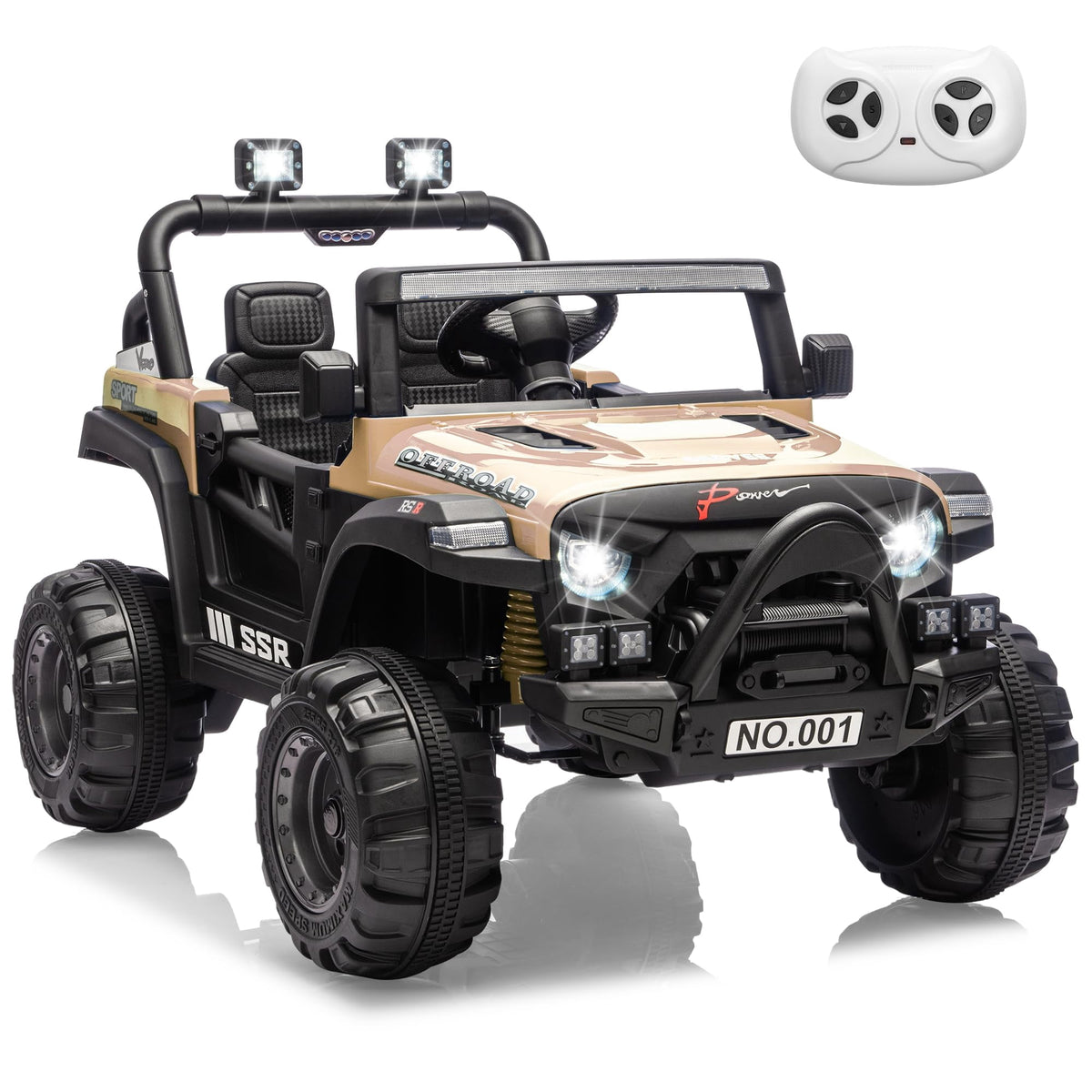 12V Kids Electric Ride-On Car – Parent Remote Control, 3 Speeds up to 4.1MPH, Spring Suspension, Seat Harness, Locking Doors, LED Headlights, wireless Music, Battery Powered Truck Toy