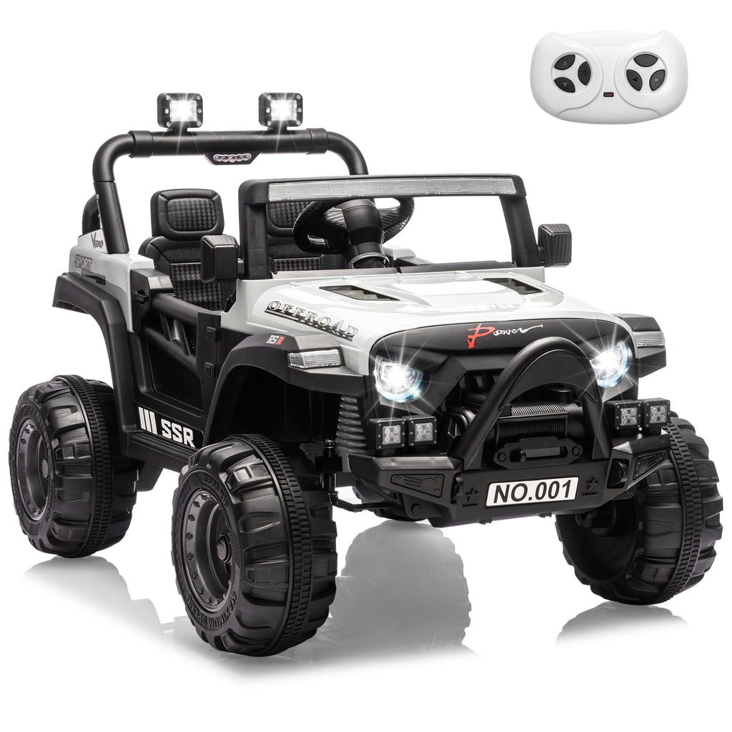 12V Kids Electric Ride-On Car – Parent Remote Control, 3 Speeds, Safety Locking Doors, 3-Point Harness, Spring Suspension, wireless Music, LED Lights, Anti-Slip Tires, Foot Brake, Battery Powered Toy