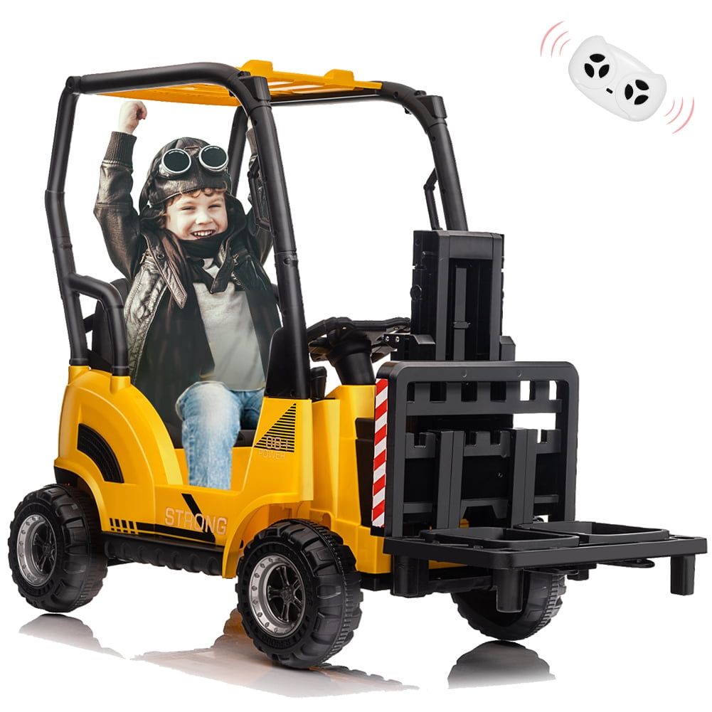 12V Kids Ride On Forklift Car with Tent and Remote Control – Liftable Fork & Pallet – Music, USB, MP3, Low Power Alarm, High/Low Speed – Construction Electric Vehicle Toy – Red