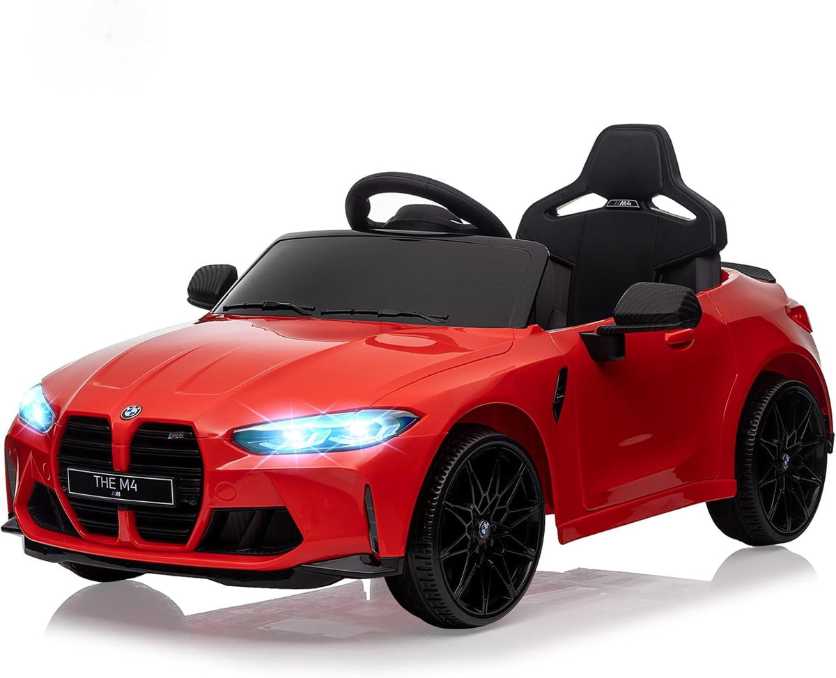 12V Licensed BMW M4 Ride-On Electric Car with Remote Control, 3 Speeds, LED Lights, Music, USB, Adjustable Seat Belt