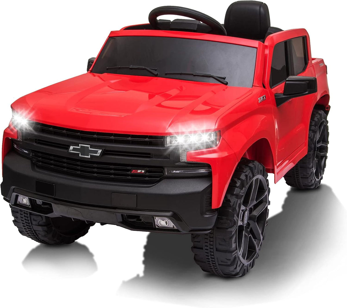 12V Licensed Chevrolet Silverado Ride On Truck, Electric Ride On Car with Remote Control, Bluetooth, MP3, LED Lights, Spring Suspension, Storage Bin, Realistic Truck Toy