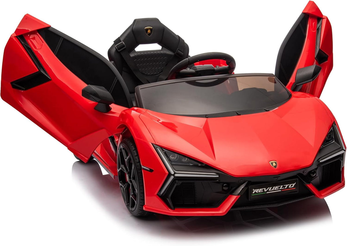 12V Licensed Lamborghini Revuelto Ride-On Electric Sports Car, Dual 25W Motors, Remote Control, Bluetooth, LED Headlights, Music, 1-2 MPH