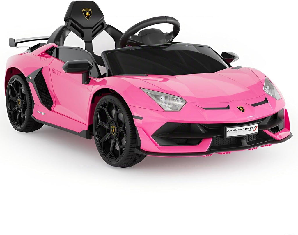 12V Licensed Lamborghini Ride-On Car with Remote Control, LED Lights, Engine Sounds, Bluetooth & USB, Battery Powered Electric Vehicle, Gift Toy for Ages 3-6,Pink
